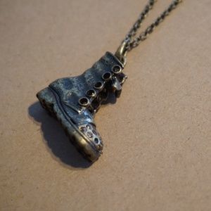 Long gold boot necklace